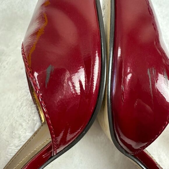 Circa Joan David Womens 6.5 Jamberly Peep Toe Strappy Heel Cranberry Red Patent - Picture 10 of 10